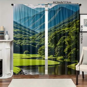 TEMU 고해상도 디지털 프린트 산 풍경 커튼 - 2개 패널, 폴리에스터 피치 스킨 벨벳, 봉 삽입 디자인, 퇴색 방지 장식 - 침실, 거실, 사무실용 - 샌딩 장인 정신, 기계 세척 가능, 현대적인 스타일 - 예술 테마 패브릭 드레이프
