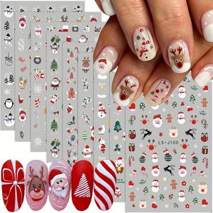 TEMU 9장 광택 마감 크리스마스 네일 아트 데칼 - 산타, 나무, 눈사람, 엘크가 있는 3D 자가 접착식 겨울 휴일 네일 디자인 - 여성과 소녀를 위한 DIY 축제 매니큐어 장식, 반짝이가 있는 기하학적 불규칙 모양, 플라스틱 표면을 위한 일회용 수지 장식, 눈송이 테마