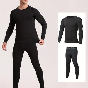 TEMU 남성용 엘리트 2pcs 열화상 속옷 세트 - 달리기 및 운동용 스포츠 베이스 레이어, 통기성 폴리에스테르, 땀 흡수, 습기 흡수, 타이트 핏, 롱 슬리브, 라운드 넥, 풀오버 스타일, 니트 직물, 95% 폴리에스테르 5% 스판덱스