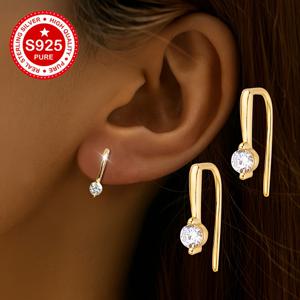 TEMU 여성용 빛나는 귀걸이 쌍, S925 실버와 합성 지르코니아 인레이, 다용도 인스 클린 럭셔리 푸어 하이엔드, 다양한 상황에 적합, 그녀를 위한 선물로 완벽, 하이퍼알러지성