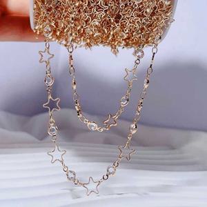 TEMU 1개 39.37인치 구리 체인 목걸이, 빈 별과 달 & 하트 링크 - 비즈 팔찌, 귀걸이, 펜던트용 DIY 쥬얼리 만들기 재료 - 내구성 있는 공예 비딩 체인, 천체 모티프 쥬얼리 디자인, 반짝이는 메탈릭 마감