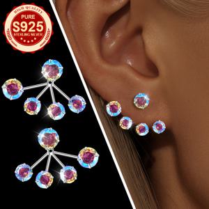 TEMU 쌍, S925 실버, 여성 패션 이리디스센트 합성 자이콘 이어링, 꽃 베이스 타입, 독특한 디자인, 귀여우며 아름답습니다, 눈부신 외모, 친구, 파티 및 다양한 상황에서 선물로 착용할 수 있습니다, 낮은 알러지