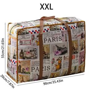 TEMU 1개 빈티지 영감 하트 리프 대용량 수납 가방, 강력한 지퍼 & 손잡이 - 이동, 여행, 학교, 옷 & 신발 정리용 접이식 패브릭 더플백, 매력적인 파리 & 꽃무늬 프린트, 여행 수납 가방|레트로 에스테틱 여행용 가방, 접이식 패브릭 가방, 여행용 더플백, 신발 정리함