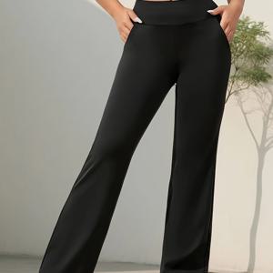 TEMU 여성용 하이웨이스트 플레어 팬츠 - 비침 방지 트라우저, 우아한 사무실 & 파티용 봄/여름/가을 바지, 일상 및 정장용 쉬운 관리 시크 하의, 고급스러운 스타일, 매끄러운 질감, 가을 옷장, 세련된 트라우저, 가벼운 원단, 다용도 하의, 전문 여성용