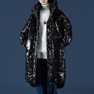 TEMU 여성용 롱 겨울 코트 - 포켓 디자인, 핸드워시 가능, 후드 케이프 스타일, 반짝이는 소재, 클래식 실루엣, 고품질 스티칭, 전문적인 외출복, 추운 날씨에 어울리는 우아한 긴 길이의 데일리 & 정장용 아우터웨어