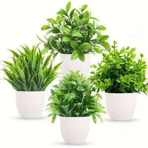 TEMU 4개의 화분 미니 인공 식물 유칼립투스 나무 모조식물, 홈 오피스 농가 욕실 테이블 장식 실내용, 파티 센터 디스플레이, 시뮬레이션 그린리 데코