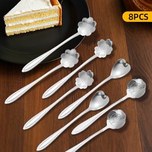 TEMU 8개 작은 차 스푼, 커피 스푼, 꽃차 스푼 세트, 디저트 스푼, 무지개 꽃 스테인리스 커피 스푼, 티스푼 음료용 식기, 꽃 스푼 세트, 꽃 디저트 스푼, 식기세척기 사용 가능, 디저트, 간식, , 커피, 차에 적합, 가정, 레스토랑, 라마단, 무바라크 선물에 적합 - 주방 액세서리, 테이블웨어 세트, 스테인리스 테이블웨어 세트