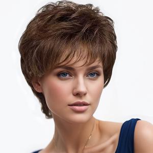 TEMU 여성용 우아한 짧은 합성 가발 - 고온에 강한 섬유, 조절 가능한 로즈 넷 캡, 데일리웨어 및 파티용 딥 브라운 쇼트 컷, 짧은 머리 가발