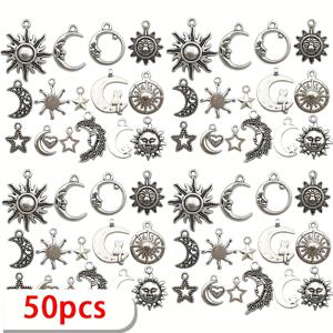 TEMU 50/100개 고전적인 은색 합금 목걸이, 다양한 별, 달, 태양, 펜타그램 목걸이 DIY 보석 만들기, 목걸이, 팔찌, 귀걸이 공예 용품