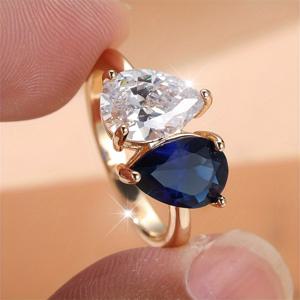 TEMU 패션 골든 컬러 컷 화이트 블루 스톤 반지 웨딩 밴드 데이 주얼리