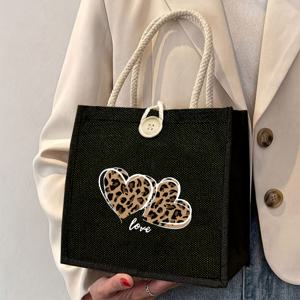 TEMU 1개 미니 하트 프린트 핸드백 - 고품질 나일론, 골드 액센트, 데이트, 해변 여행 & 데일리 사용에 적합, 어버이날 & 'S 데이 선물로 이상적, 해변 핸드백| 프린트 디자인|튼튼한 손잡이 가방, 해변 가방 토트