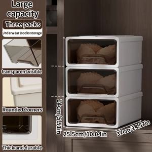 TEMU 3단 쌓을 수 있는 PP 플라스틱 서랍장 - 속옷, 양말, 옷용 투명 대용량 보관 정리함 - 공간 절약형 다기능 옷장, 욕실, 사무실용 - 쉬운 조립, 내구성 & 가벼움, 스토리지 서랍 유닛|플라스틱서랍장