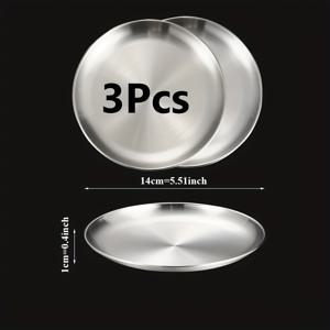 TEMU 스테인레스 스틸 매트 메탈 저녁용 접시 - 3pcs 세트, 가정용 라운드 접시 다용도 서양 음식, 과일 및 디저트 접시, 주방, 바베큐 및 캠핑에 적합