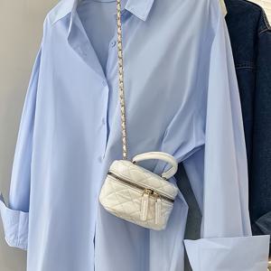 TEMU 여성용 연한 파란색 빈티지 스타일 칼라 셔츠 - 긴 소매 루즈핏 버튼업 블라우스, 세탁기 사용 가능 사계절 캐주얼 & 포멀 탑, 여성용 블라우스, 봄 여름 상의, 클래식 디자인