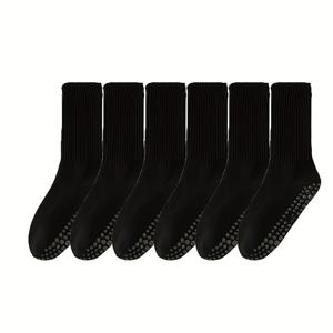 TEMU 여성용 미드캐프 요가 양말 6켤레 - 미끄럼 방지 실리콘 그립, 폴리에스터 90% 엘라스테인 10%, 단색, 요가 댄스 트레이닝 및 캐주얼 착용, 사계절 편안함, 세탁기 사용 가능