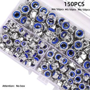 TEMU 150개 미끄럼 방지 잠금 너트 - 자체 잠금 나사, 전체 나사산, 오른쪽 나사산, 미끄럼 방지 디자인 M4/M5/M6, 육각 스파이럴 캡, 산업 및 과학적용, 너트 분류 | 내구성 있는 구조, 패스너 이어 너트