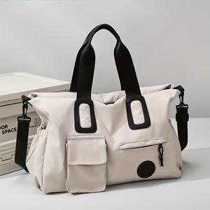 TEMU 대용량 여행 & 체육관 더플백 - 내구성 나일론 스포츠 토트, 노트북 수납공간, 조절 가능한 어깨끈 및 젖은/건조 분리 기능, 요가·수영·피트니스용 - 커피/화이트/블랙, 강화 스티칭, 다기능 수납, 운동 가방