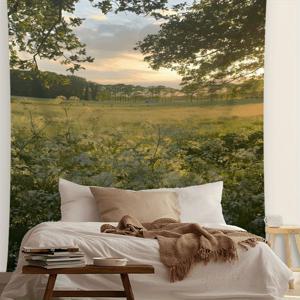 TEMU 1개 평화로운 시골 초원 패턴 포토 배경 태피스트리, 거실 침실 사무실 홈 파티 장식 라이브 스트림 배경 천, 천장 걸이형 설치 불필요