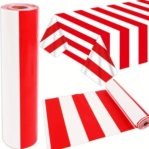 TEMU 130cm x 30m 레드 & 화이트 줄무늬 테이블보, 카니발 서커스 텐트 파티 용품 크리스마스 플라스틱 피크닉 생일 할로윈 서커스 배경 배너 장식