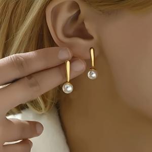 TEMU 빈티지 라운드 모조 진주 스테인리스 스틸 귀걸이 2개 세트, 우아한 드롭 디자인 | 저자극성, 사무실 여성용 고급 액세서리, 휴일 및 파티에 적합한 다용도 일상 착용, 발렌타인데이, 어머니날, 크리스마스, 결혼식 패션 페어링을 위한 완벽한 선물, 사계절에 적합