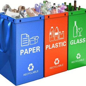 TEMU 대형 방수 쓰레기봉투 - 조용한 잠금장치, 다색 디자인 (유리/종이/플라스틱) 캠핑, 정원 쓰레기, 호텔 및 공원용 휴대용 폐기물 관리 및 보관 솔루션