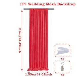 TEMU 1개, 레드 폴리에스터 발란스, 웨딩아치용 메쉬 배경천, 생일파티 수직걸이 패브릭, 샤워 파티 장식품, 결혼식/신부 샤워 파티 배경 데코,야외커튼