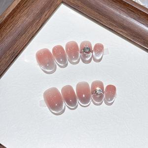 TEMU 10개 수제 숏 오벌 네일 스티커, 자연스러운 블러시 캣아이 디자인의 부드럽고 우아한 풀 커버 손톱 세트 (네일 파일 포함), 일상 및 특별한 날에 적합