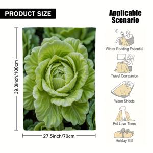 TEMU 1개 초소프트 플란넬 담요, 리얼리스틱 양배추 무늬 프린트 - 생기발랄한 녹색 & 토양 톤, 사계절용 소파/침대/의자/사무실용, 내구성 있고 관리 쉬운 빈티지 스타일 데코 천연 테마 담요