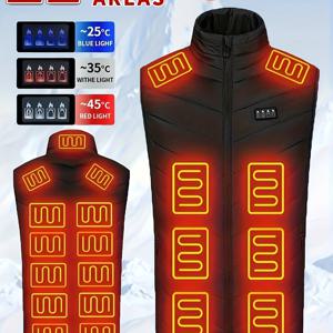 TEMU 포 스위치 컨트롤, 21개 히팅 포인트, 폴리에스터 섬유, 스탠드 칼라 디자인, 단색 커플용 지퍼 디테일 가을 겨울 아웃도어 여행 및 스키 활동용 온열 조끼 (보조배터리 미포함)