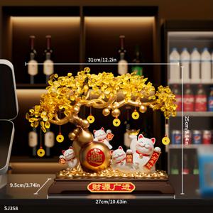 TEMU 수집용 피규어, 새해 리빙룸 레진 장식품, 머니 트리와 만네키네코 장식, 가게 앞 장식, 환영, 부, 행복을 상징하는 고급 데스크탑 장식