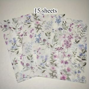 TEMU 15/60장 블루 퍼플 바이올렛 플로럴 선물 포장지 - 50x35cm 생일, 크리스마스, 발렌타인데이, 와인병, 섬세한 물품용 방수 포장지, 고급 소재, 스타일리시 패키징, 이벤트 플래너용 휴일 포장지