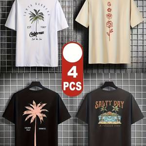 TEMU 4pcs 남성용 캐주얼 티셔츠 - 