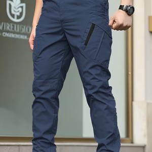 TEMU 1 남성용 경량 멀티포켓 카고 팬츠 - 지퍼 포켓이 있는 내구성 폴리에스터 캐주얼 아웃도어 바지, 하이킹/러닝/트레이닝용, 레귤러 핏 카키 봄/가을, 다목적 스타일, 벨트 없는 실용적인 운동복