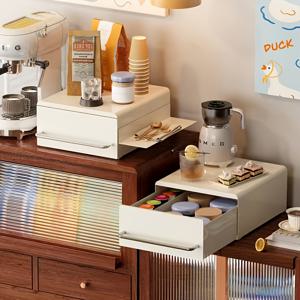 TEMU 커피 정리대 - 오픈형 수납공간, 모던 메탈 카운터탑 컵 보관함 (커피 포드, 티컵용) - 캡슐 호환, 공간 절약형 주방/사무실/카페 정리대, 세련된 금속 마감 & 유리 투명 패널 디자인