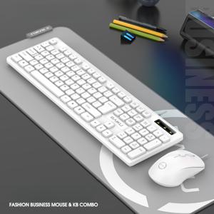 TEMU Outlum 뉴 화이트 와이드 키보드 및 마우스 세트, 비즈니스 오피스용, 조용한 키보드+마우스, USB 플러그 앤 플레이 초콜릿 버튼, 가벼우며 휴대 가능, 컴퓨터/노트북, 오피스/게임용으로 적합