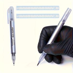 TEMU 2팩 보라색 더블 팁 타투 마커, 보너스 소프트 규칙 포함 - 손그림 및刺繍 아트용 밝은, 정밀한 위치, 타투, 바디 아트, 공예 프로젝트, 타투 용품,刺繍 도구, 세련된 펜 디자인, 금속 액센트 펜