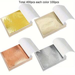 TEMU 400pcs 금속 포일 종이 시트 - 4가지 색상 금색, 로즈 골든, 은색, 샴페인 - 고품질 금속 공예 종이 DIY 아트, 보석 만들기, 수지 공예, 네일 아트 홈 데코, 금속 공예 용품, 장식 포일 시트, 밝은 색상, 부드러운 질감