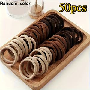 TEMU 50개 스타일 헤어밴드 - 미끄럼 방지 탄성 헤어밴드, 투명하고 광택 있는 플라스틱 보관 상자 포함. 10가지 다양한 색상 (블랙/베이지/다크 브라운/라이트 브라운/골든/레드/화이트/그레이/블랙) - 내구성이 뛰어난 헤어, 여학생 및 십대에게 적합 A