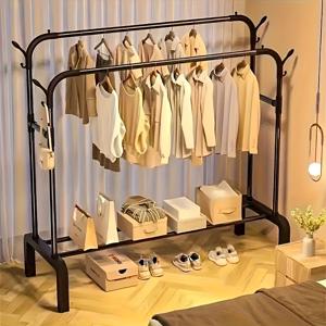 TEMU 1pc 클래식 다기능 선반 옷걸이, 옷걸이, 코트 및 셰킷 옷걸이, 옷걸이, 셔츠, 스웨터 및 가방을 걸 수 있는 보관 선반. 거실, 침실, 발코니, 세탁실, 기숙사에 적합 - 철골 프레임 플라스틱 소재, 검정색