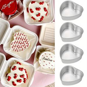 TEMU 4인치 하트 모양 케이크 팬 세트, 4pcs 고정 바닥 논스틱 알루미늄 합금 베이킹 팬 – 오븐 사용에 완벽한 웨딩 및 발렌타인데이 필수 DIY 베이킹 용품