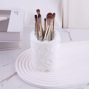 TEMU 1개 화장품 브러시 펜 홀더 | 플러쉬 감촉 | 네일 도구, 아이브로우 펜슬, 마스카라 소품 보관함 | 프린트 & 솔리드 컬러 귀여운 수납통 | 책상, 화장대, 현관, 거실 장식용|화장대|눈썹펜슬