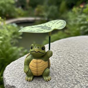 TEMU 귀여운 작은 거북이 우산 레진 조각상, 마당, 정원, 거실, 화분 및 야외 공간에 완벽한 손으로 그린 장식