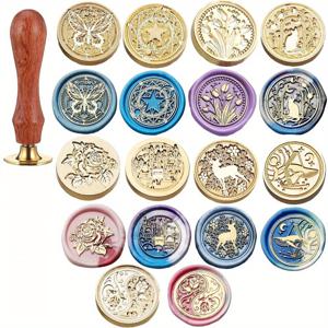 TEMU 9피스 귀여운 왁스 실링 스탬프 세트 (스탬프 헤드 & 핸들 포함) - 무독성 웨딩, 크리스마스, 파티용 봉투 & 선물 포장 - 우아한 손글씨 스탬프, 생일, 초대장, 기업 행사에 적합|실링왁스