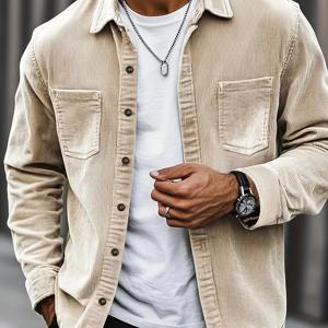 TEMU 남성 캐주얼 긴팔 셔츠 - 단색, 루즈핏, 버튼업 칼라, 포켓, 사계절 편안함, 레귤러 핏, 사계절 착용, 캐주얼 복장, 데일리 셔츠, 오피스룩, 클래식 스타일, 튼튼한 내구성, 디자인