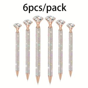 TEMU 6개 세트 대형 펜, 블랙 잉크 반짝이는 금속 볼펜 – 학교 & 사무용품, 크리스마스 결혼식 생일 선물, 졸업 기념 선물, 서명 필기 도구, 비즈 장식 볼펜, 과 액센트가 있는 각인 볼펜, 개 모양 펜, 멀티컬러 펜, 미니멀 디자인, 고급 볼펜, 스타일리시한 문구류, 럭셔리 필기 도구, 학생 선물, 우아한 디자인, 볼펜, 펜