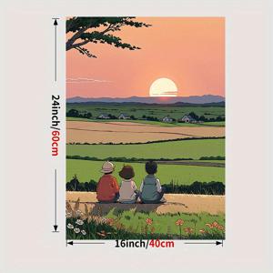 TEMU 예술적인 캔버스 벽 장식 - 세 마리의 인물이 있는 평온한 석양 풍경, 액자 없는 현대 미술 프린트, 거실, 침실 또는 식당 공간용, 생동감 넘치는 오렌지 & 핑크 하늘, 무성한 녹지와 상세한 시골 풍경, 거실 예술 | 시골 예술 작품 | 생생한 색상 프린트, 걸 준비 완료된 캔버스 벽 예술, 방 장식에 완벽