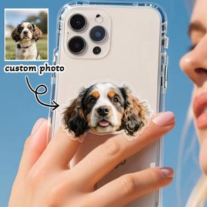 TEMU 1개 맞춤 사진폰스탠드, 커플 & 가족을 위한 확장형 퍼스널라이즈된 홀더 – 귀여운 고양이/강아지 초상화 | 이상적인 선물 아이디어, 휴대용 폰그립, 홈데코, 책상정리함, 큐트 디자인, 내구성 있는 접이식 펫포트레이트 스탠드, 