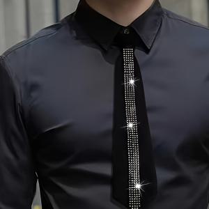 TEMU 조절 가능한 남성용 라이트 비즈니스 넥타이, 반짝이는 라인스톤 장식 - 우아한 블랙 & 화이트 디자인, 비즈니스 또는 공식 행사에 완벽, 공식 행사 액세서리|세련된 스타일|내구성 있는 패브릭 넥타이
