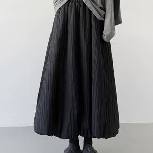 TEMU 여성용 우아한 A라인 맥시 스커트 - 포켓 디자인, 하이웨이스트 겨울용 보온, 플레어 헴 & 수직 텍스처 (논스트레치) - 단색 팬츠 스커트, 가을/겨울용, 핸드워시 가능, 오피스~세미포멀 웨어