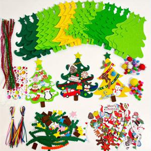 TEMU 24세트 펠트 크리스마스 트리 공예 키트 - 핸드메이드 DIY 크리스마스 장식, 24개 펠트 트리와 눈사람, 진저브레드, 순록 및 다양한 크리스마스 스티커 DIY 공예, 폼 스티커 만들기, 성인용 아트 앤 크래프트 DIY - 파티 용품